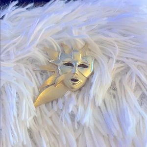 Vintage Mardi Gras Sunburst Brooch Mask